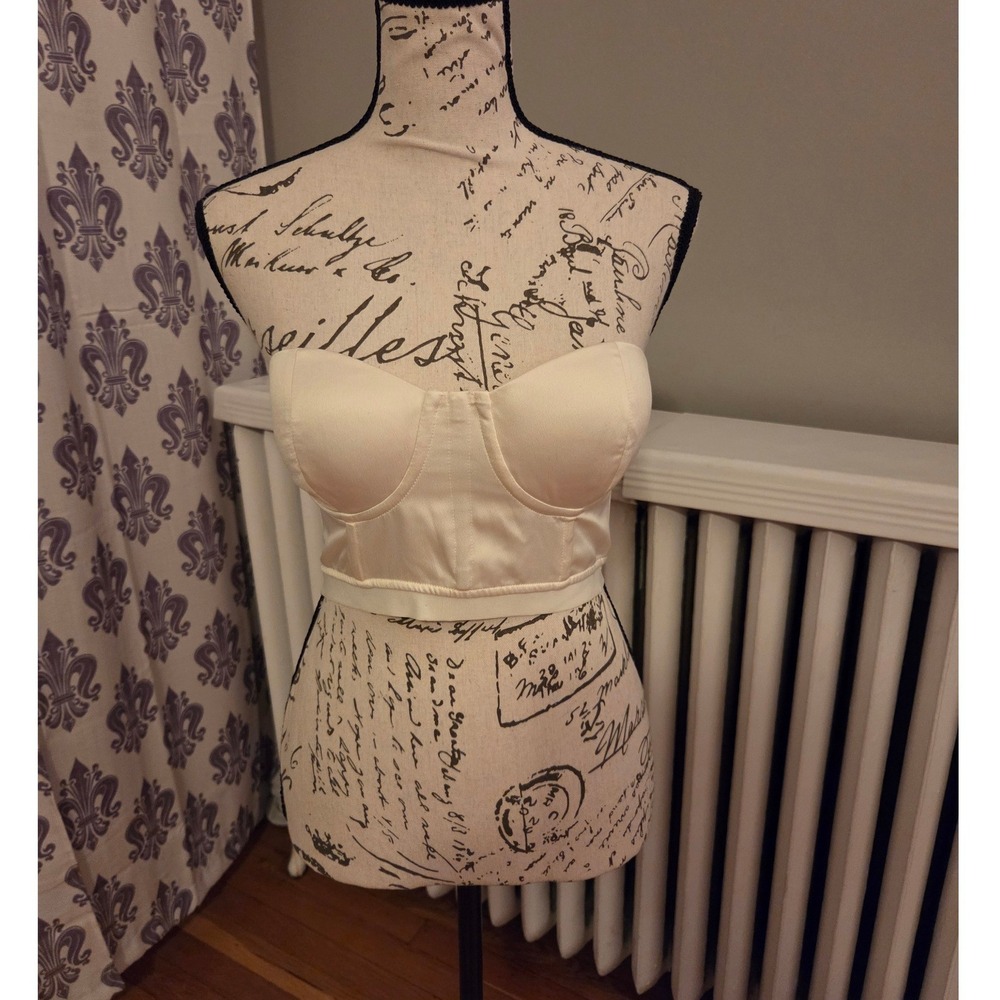 Michael Costello x Revolve Cream Satin Strapless Corset Bustier Top Ivory Sz S